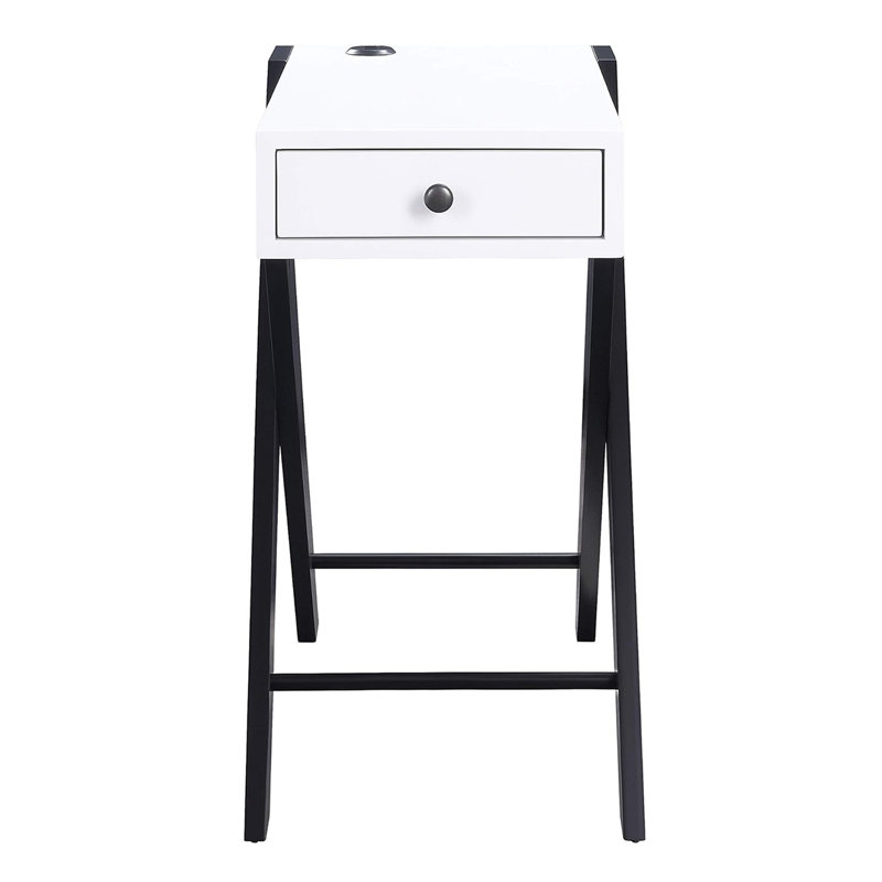 Table d'appoint avec table d'appoint rectangulaire, blanc et noir, kd, 1 tiroir de rangement, pieds, plateau, 13 profondeurs, 24 pieds de charge