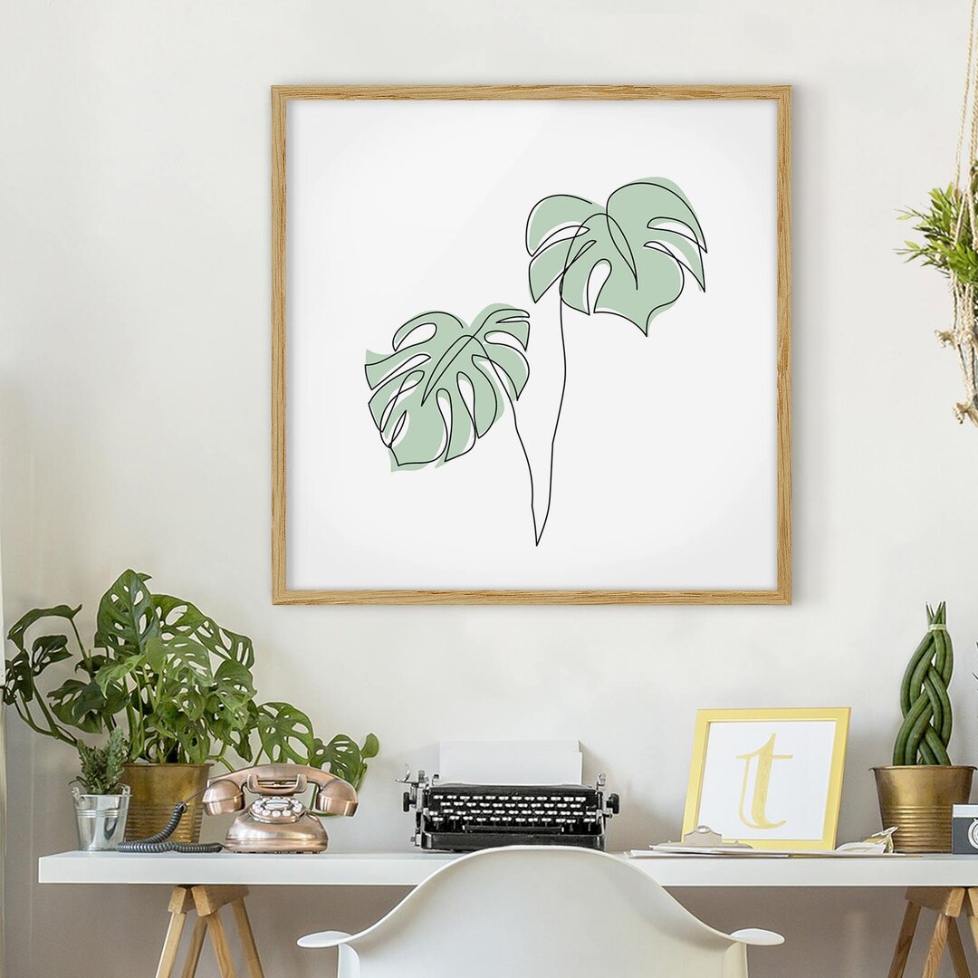 Gerahmtes Poster Leaves Monstera Line Art