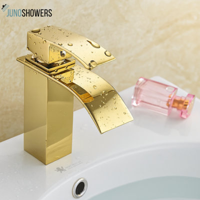 Elegant Waterfall Gold Finish Basin Sink Faucet Mixer for Modern Bathrooms