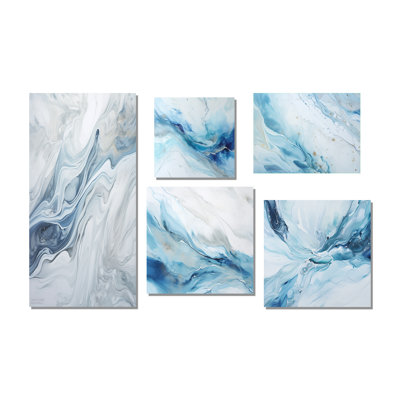 Grey And Blue Glacier Charm Liquid Art - Glacier Canvas Wall Art Set Of 5