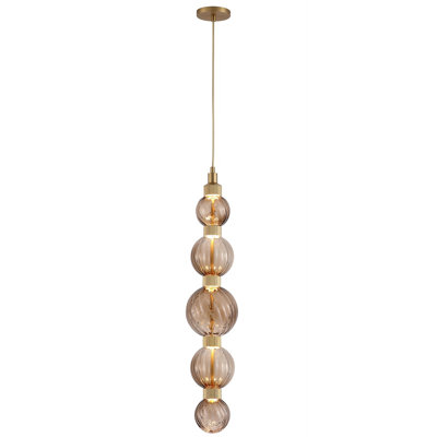  Zayna 5-light 36"h Led Pendant In Aged Brass/brown Glass