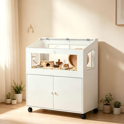 Large Wooden Hamster Cage with Stand and Storage Cabinet – Easy-View Acrylic Panels, Ventilated Small Animal Habitat for Guinea Pigs, Rats, Hedgehogs, Gerbils – Ideal Pet Enclosure