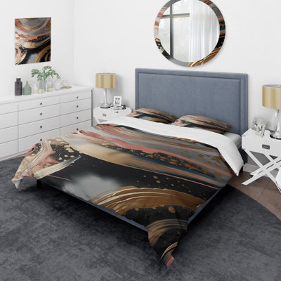 Ensemble de housse de couette Abstract Gold and Pink