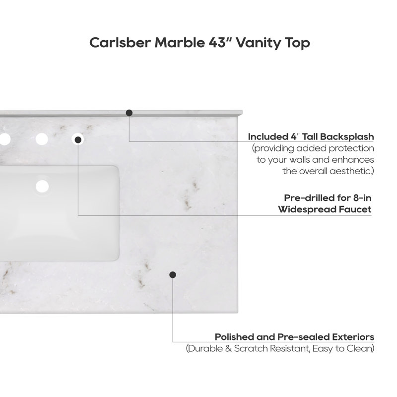 43'' White Marble Single Vanity Top with Ceramic Sink
