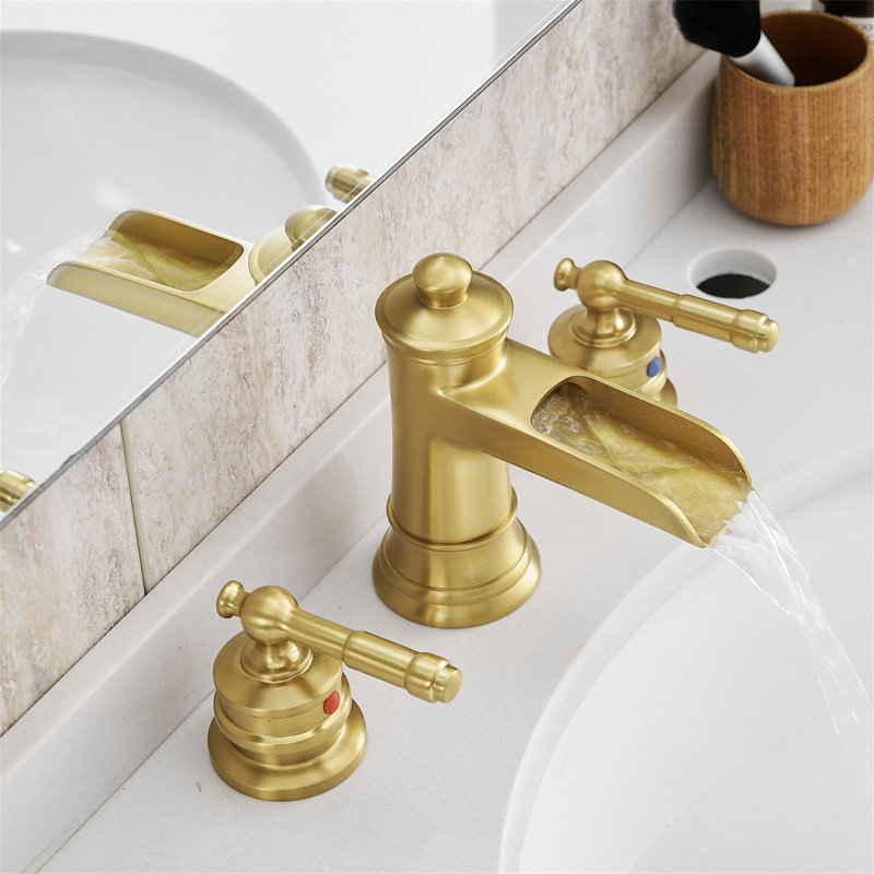 Widespread 2-handle Bathroom Faucet with Drain Assembly, Brushed Gold
