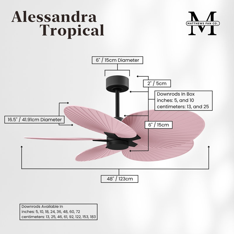Alessandra - Five Blade Ceiling Fan, Light Pink, Matte Black