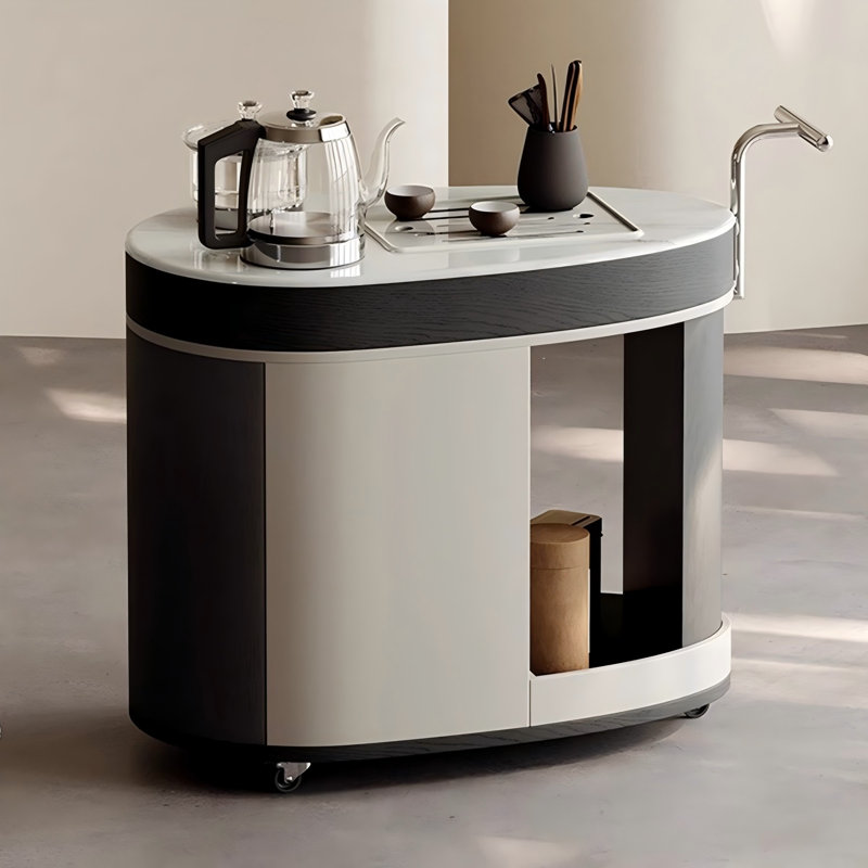 Rolling Coffee Table with Microcrystalline Stone Tabletop,Serving Cart