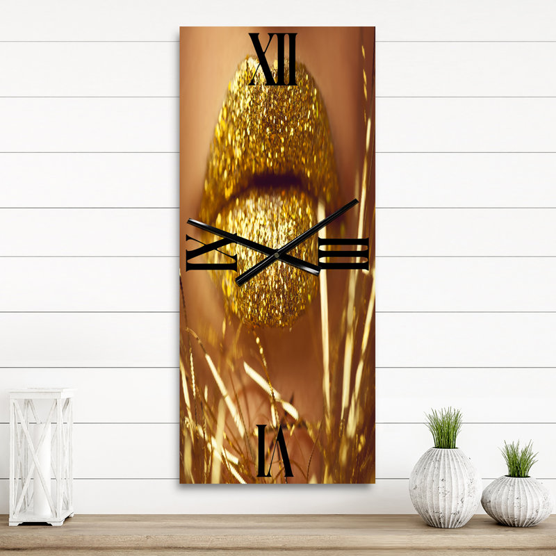 Golden Woman Lips - Horloge murale moderne, Petit