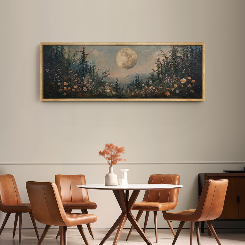 Pleine lune sur forêt, impression sur toile surdimensionnée, décorations murales encadrées, H 20 po x l 60 po, Naturel