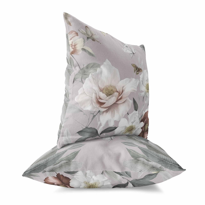 Coussin décoratif réversible Leafy Lepidoptera Medley, H 26 po x l 26 po, Blanc / argent