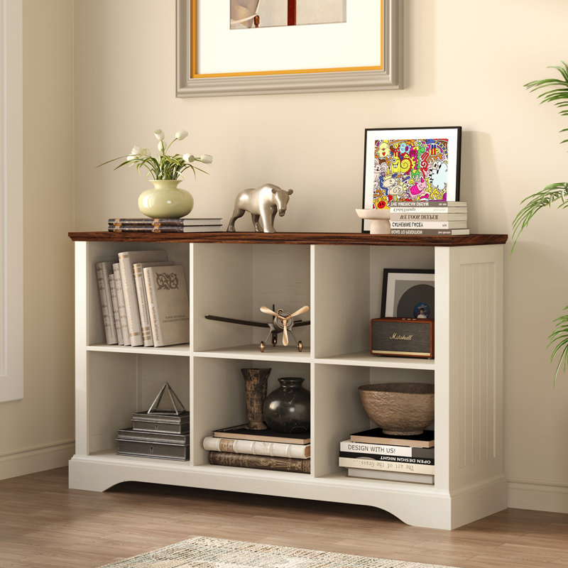 Organisateur de bibliothèque de rangement horizontal à 6 cubes de 47,4 po avec quincaillerie anti-basculement, Blanc