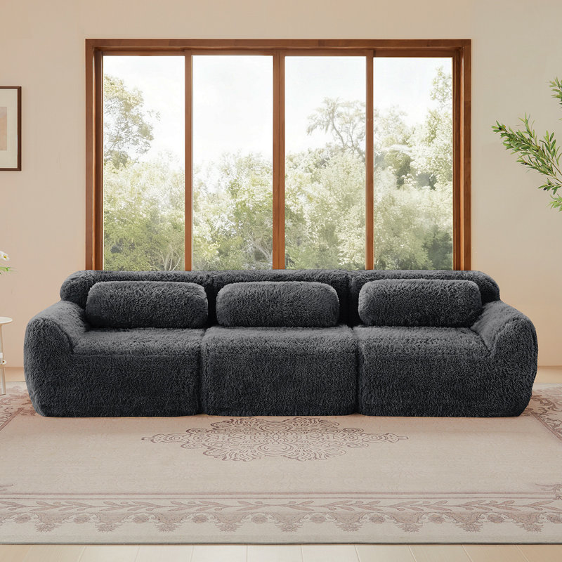Tissu moelleux doux et moelleux de 114 po, canapé modulaire modulaire, conception ergonomique avec repose-pieds et coussins décoratifs, raccordement à boucle à compression complète pour bureau, cinéma maison, gris foncé