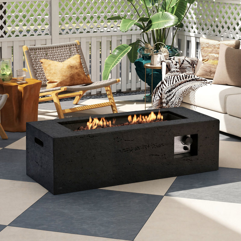 Abdel Outdoor Rectangular Propane Fire Pit with Waterproof Cover for Courtyard,Lawn,Patios, Black