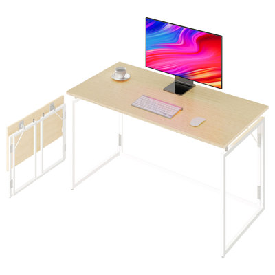 Petit bureau pliant de 80 cm (31,5 po) - Aucun assemblage requis. Bureau compact et pliable idéal pour les petits espaces, table de travail portative pour écrire, étudier, travailler à la maison, au bureau, dans une chambre ou un dortoir. Plateau en panneaux de particules et structure en acier.