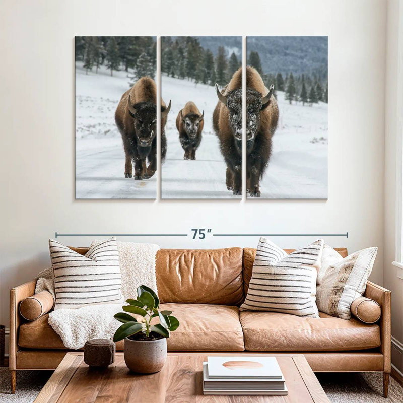 Famille de bisons Brampt dans le parc national de Yellowstone, H 24 po x l 38 po