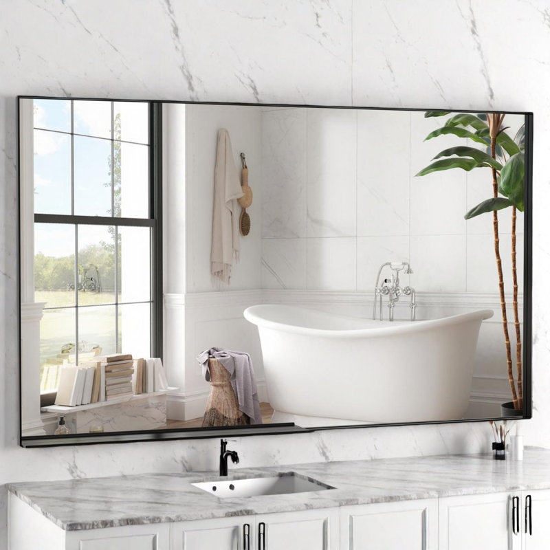 60"x40" Oversized Modern Rectangle Bathroom Mirror - Wall Mounted, Durable Aluminum Frame, Black