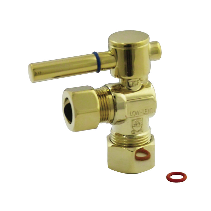 Kingston Brass Fauceture 5/8-Inch OD Comp x 1/2-Inch OD Comp Quarter-Turn Angle Stop Valve, Brass