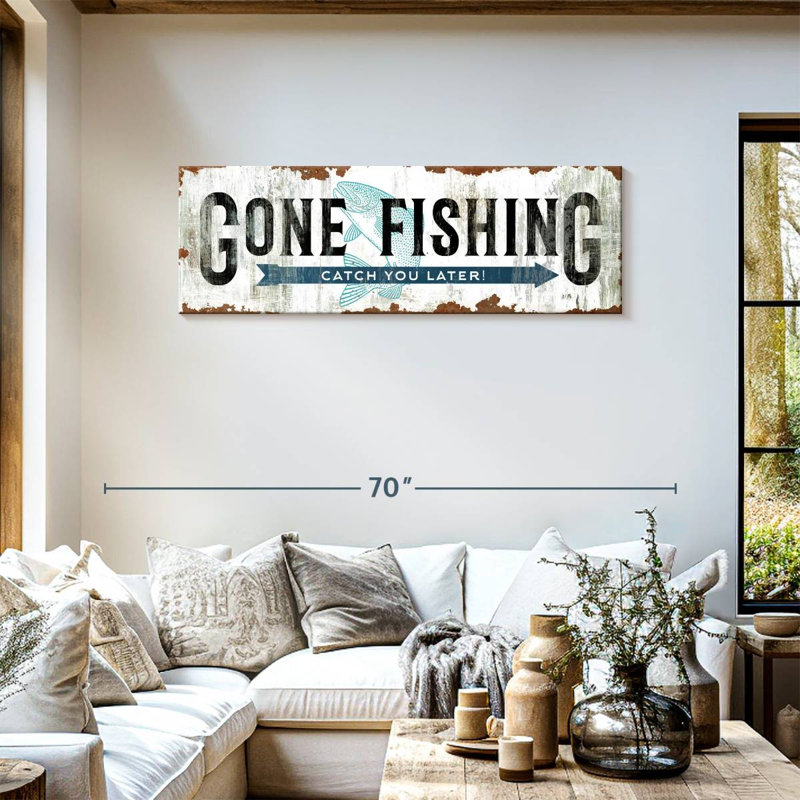 «Gone Fishing», impression sur toile, H 17 po x l 51 po x P 1,25 po