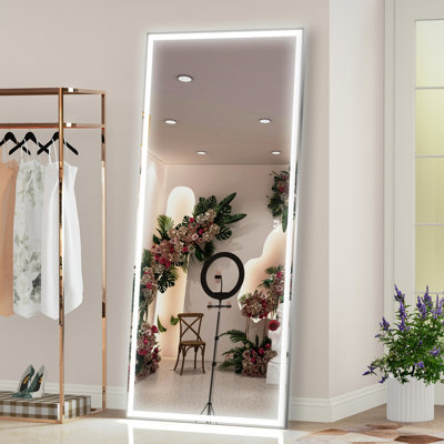 Miroir mural surdimensionné 72 x 32 pouces 3 couleurs à cadre en aluminium argenté, grand miroir lumineux pleine longueur pour chambre à coucher et salon