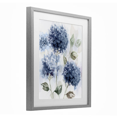 «Blue Hydrangea Breeze», reproduction d'art sous verre encadrée par Nan