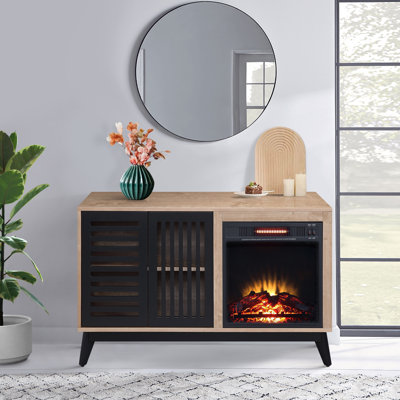 Porath Oak and Espresso Electric Fireplace with 1 Cabinet