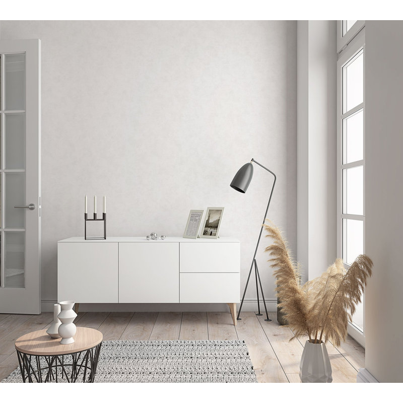 Flora Collection Pearlescent Plain Texture Wallpaper Roll, White