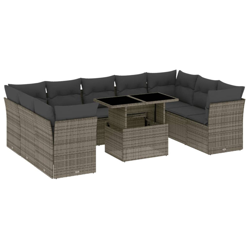 Ensemble de canapé de jardin en rotin PE Vidaxl, Coussin gris / cadre gris