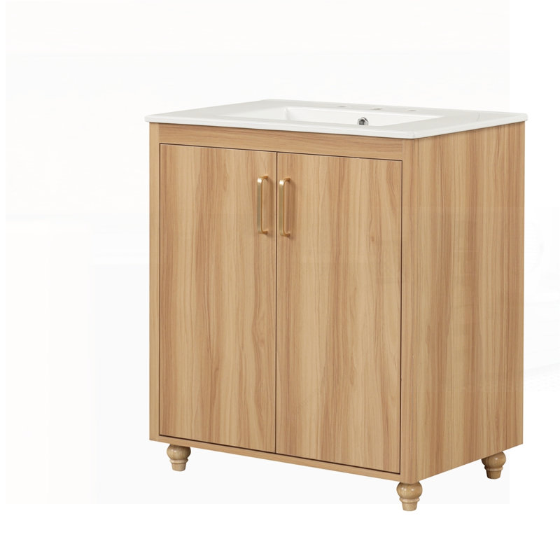 Meuble-lavabo avec lavabo, armoire de rangement multifonctionnelle, panneau de fibres à densité moyenne, idéal pour les salles de bain modernes et compactes.
