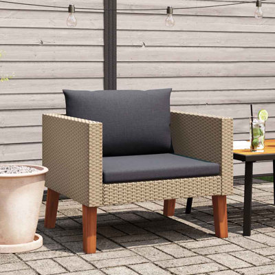 vidaXL Single Patio Sofa, Poly Rattan & Powder-Coated Steel Frame, Weather Resistant, Cushions Included,  Lightweight Modular Outdoor Furniture, Easy to Clean, Beige with Anthracite Cushions