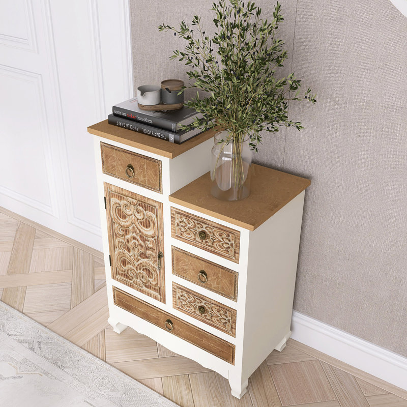 Retro Wooden Cabinet With 5 Drawers And 1 Door