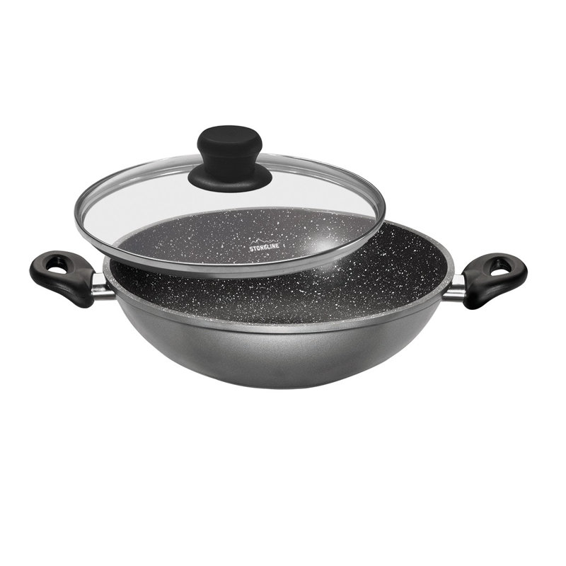 Stoneline Non-Stick Aluminum Wok with Lid, Black