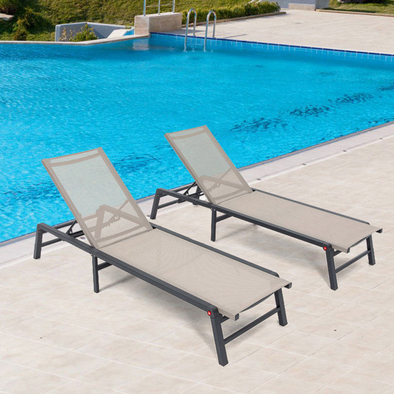 Beige Aluminum Outdoor Chaise Lounge Set with Adjustable Backrest
