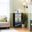 Commode 4 tiroirs pour chambre à coucher, commode étroite, plateau en bois et structure en fer de travail 18 po x 37,5 po - (l x H)