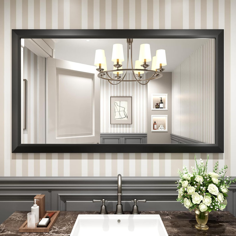 Miroir de salle de bain noir, miroirs muraux en métal épais de 55 x 32 pouces pour plus de 2 lavabos, chambre à coucher, salon, entrée, grands miroirs muraux rectangulaires.