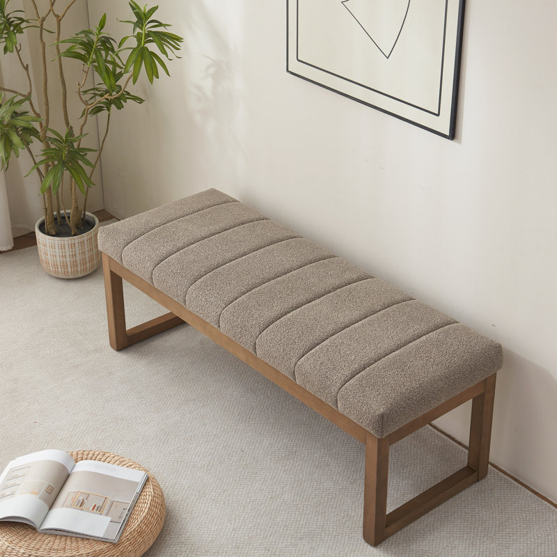 Boucle Upholstered Bench, Dark Brown