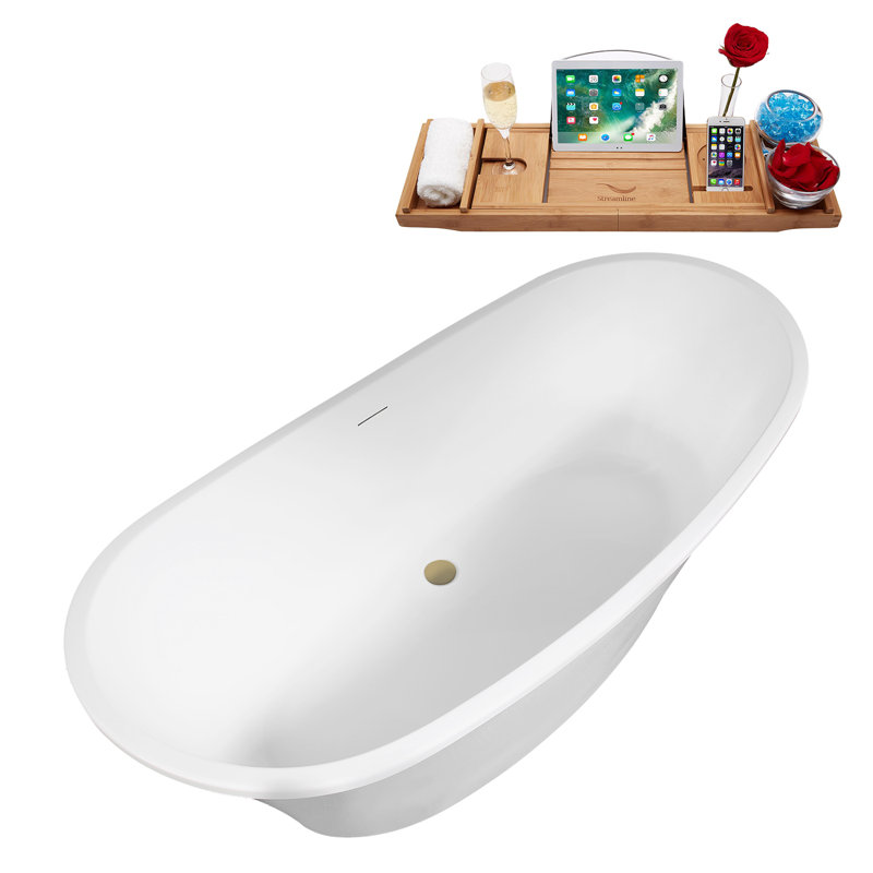 Baignoire autoportante 63 "avec drain interne Streamline, Laiton brossé