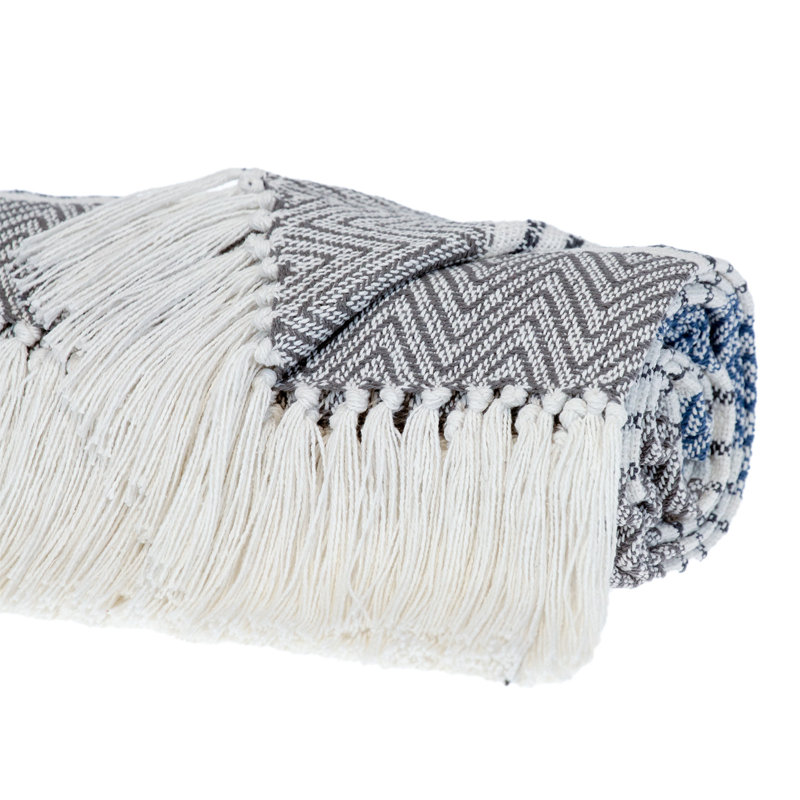 Jeté rayé en coton tissé gris anthracite