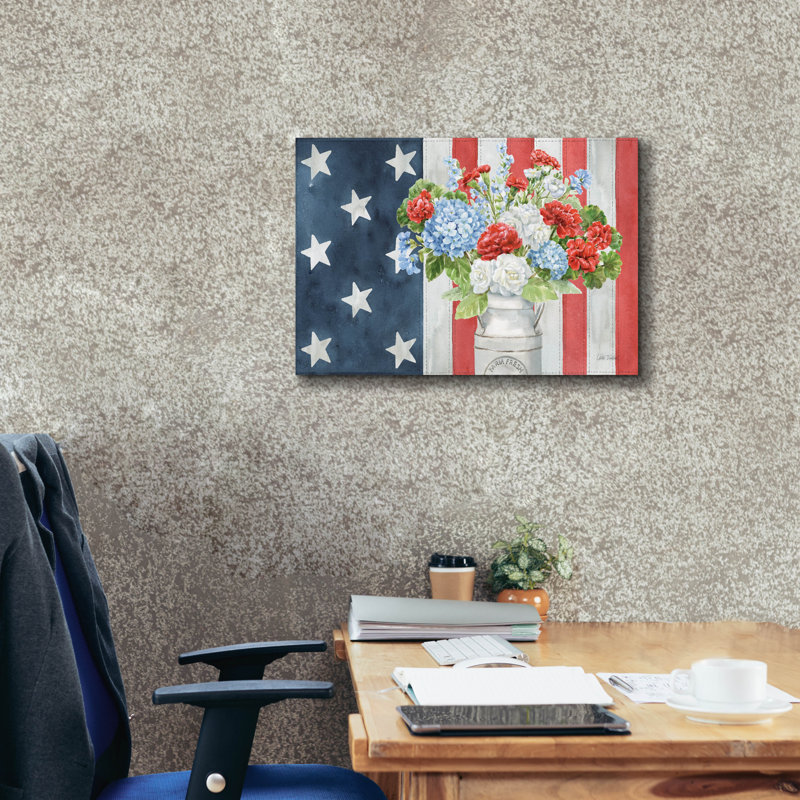 August Grove 'Red White And Blue Floral 5' by Leslie Trimbach Canvas Wall Art, 60" x 40", 18" H x 26" W x 0.75" D
