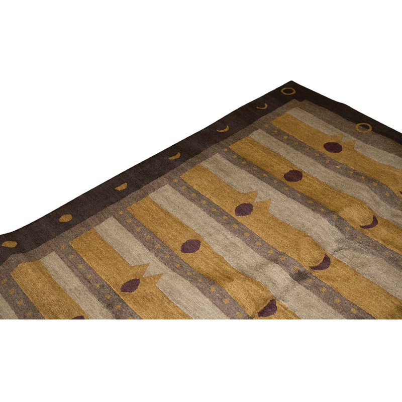 Tapis rectangulaire en laine jaune / brun 5 pi 11 po x 9 pi