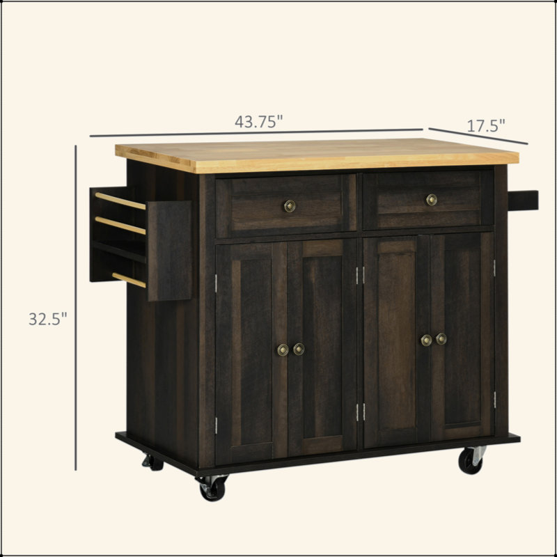 Chariot moderne pour îlot de cuisine avec étagère à épices, chêne brun