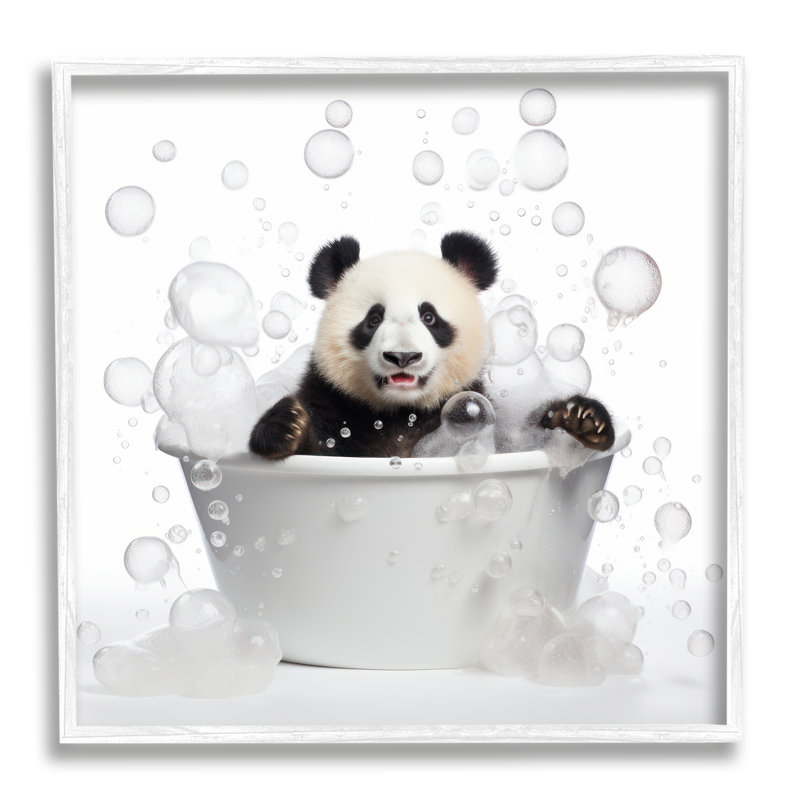 «Panda Bubble Bath» par Lazar Studio, reproduction de photo sur toile, H 12 po x l 12 po, Giclée encadrée blanc bord de mer