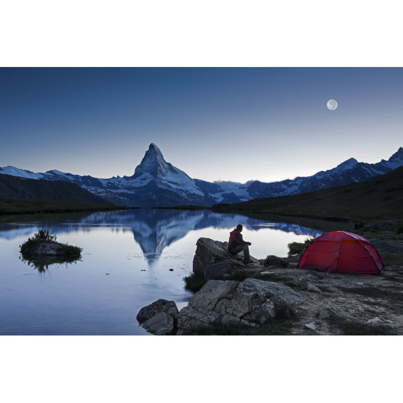 Camper Under Full Moon At Matterhorn - Wrapped Canvas Print, 81cm H x 122cm W x 3.8cm D