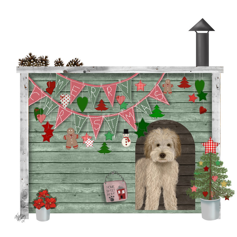 Christmas Des Christmas Kennel Homespun by Fab Funky - Wrapped Canvas Print, 76cm H x 76cm W