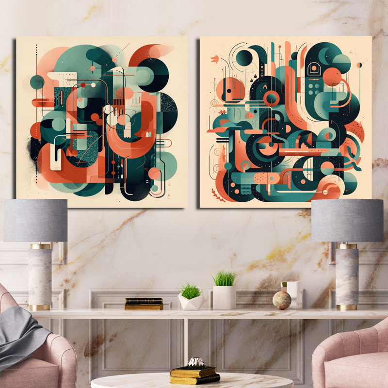 Colours Of Progress - ensemble de 2 collages carrés modernes Mid-Century, H 30 po x l 61 po, Toile tendue