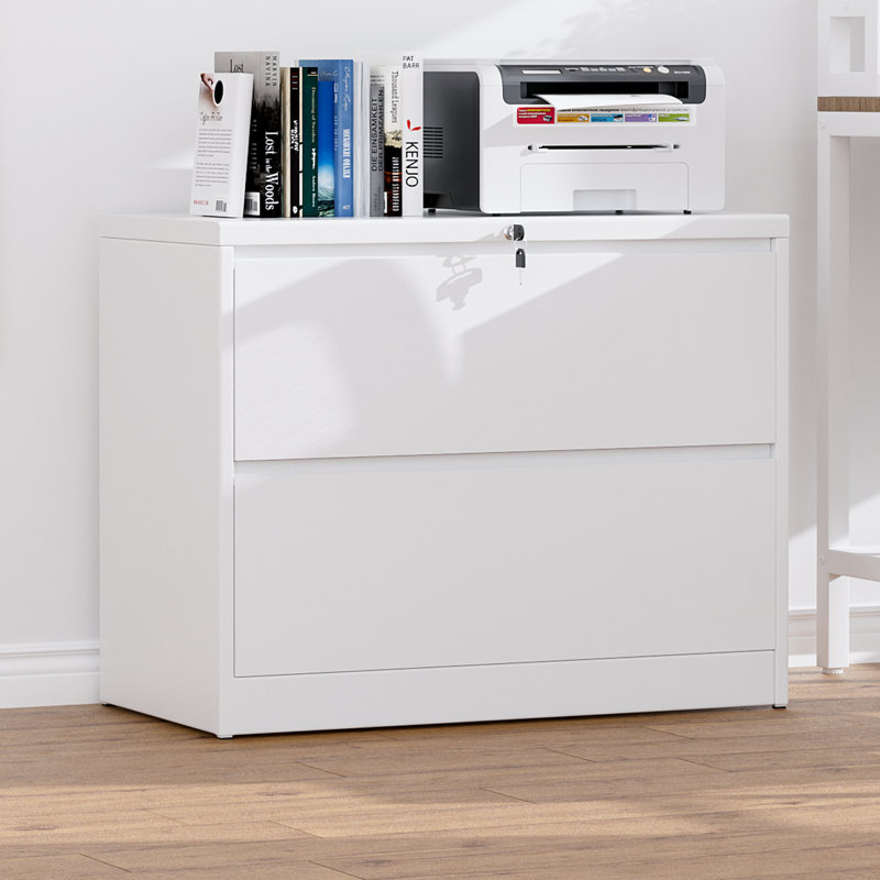 Ahanu 35.4'' Wide 2 -Drawer Steel File Cabinet, White