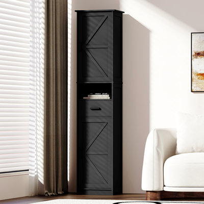 69" H Tall Bathroom Storage Cabinet With 2 Barn Doors And 1 Drawer, Narrow Storage Unit, Adjustable Shelves,Floor Cabinet For Bathroom, Living Room, Entryway,Kitchen,(Black)