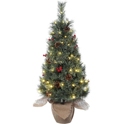 Christmas Tree, 3Ft Pre-Lit Mini Christmas Tree With 78 Warm White LED Lights