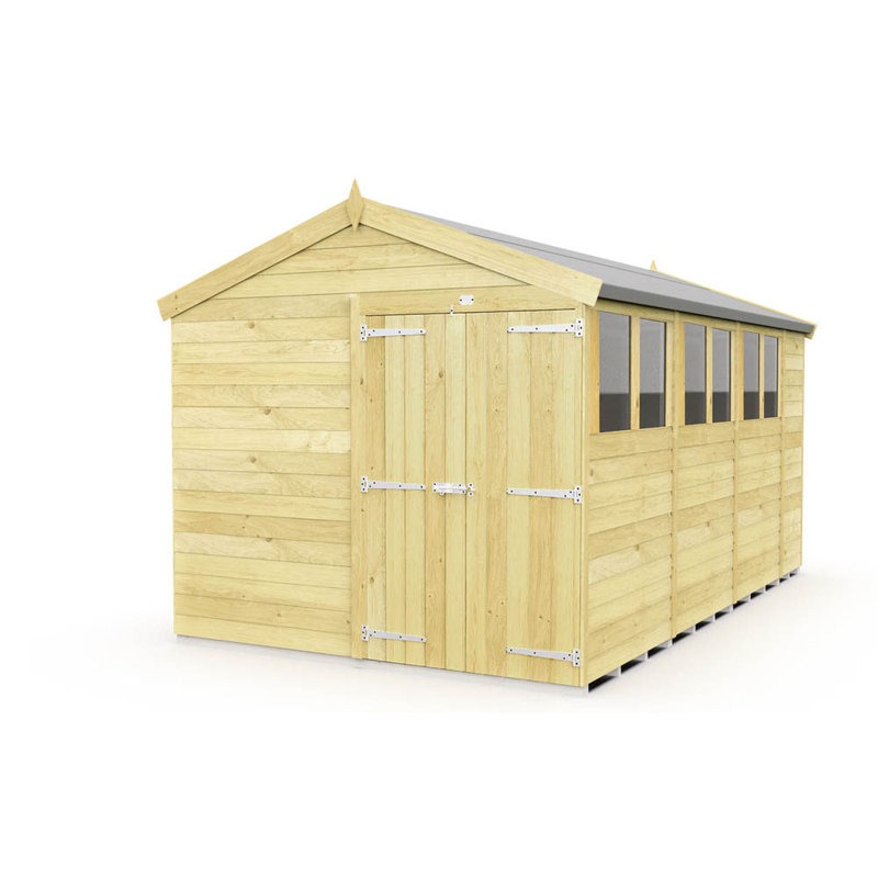 8ft x 14ft Apex Shed - Double Door with Windows