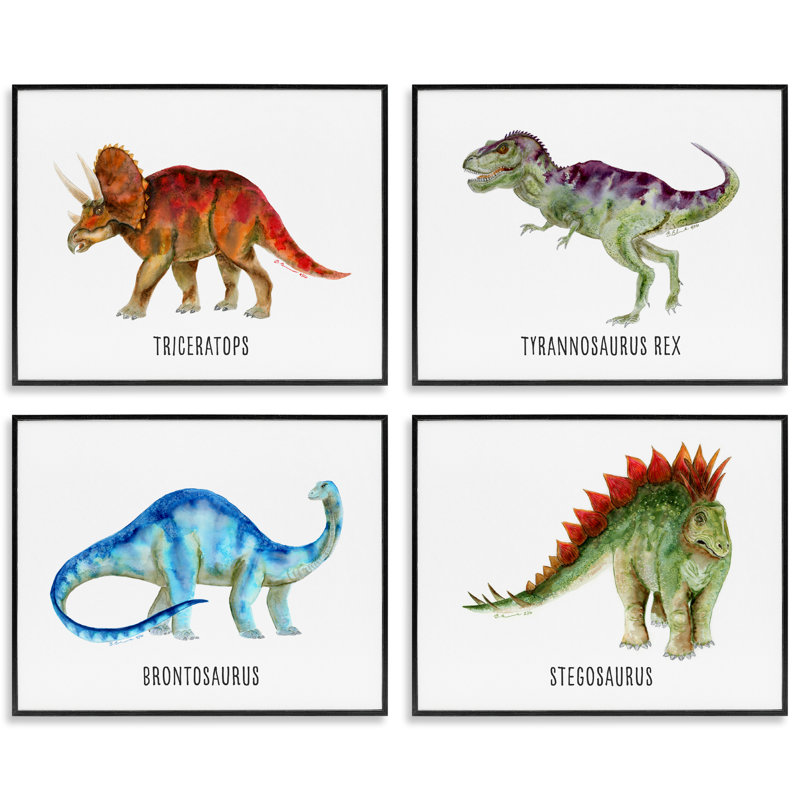  Ensemble de 4 giclées éducatives de dinosaures éducatifs par Brett Blumenthal, Giclée encadrée noir minuit