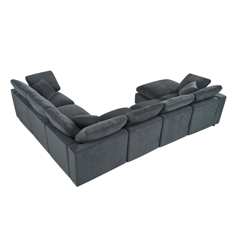 Très grand canapé modulaire en forme de L à 7 places avec repose-pieds mobile U_Style 120,8 po - Chenille moelleuse et structure en bois de pin massif